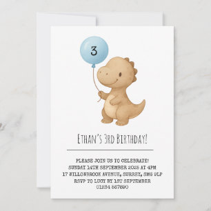 Convites Dinossauro Marrom com Balão Azul Aniversário