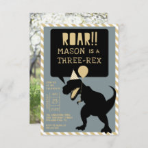 Dinossauro Moderno Três Rex Aniversário Convidado
