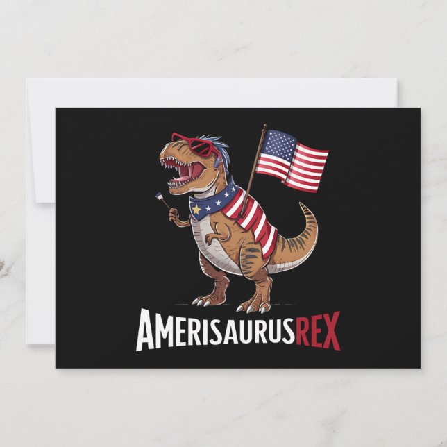 Convites Dinossauro Patriótico Amerisaurus Rex 4 de julho (Frente)
