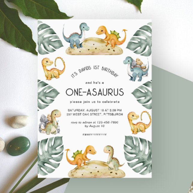 Convites Dinossauro Primeiro Festa de Aniversário do Oneasa (Criador carregado)