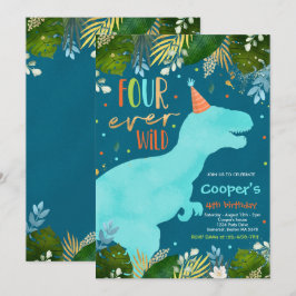 Convites Dinossauro Quatro Menino Selvagem Dinossauro 4º An