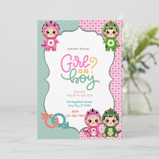 Convites Dinossauro Revolução de Gênero (Em pé/Frente)