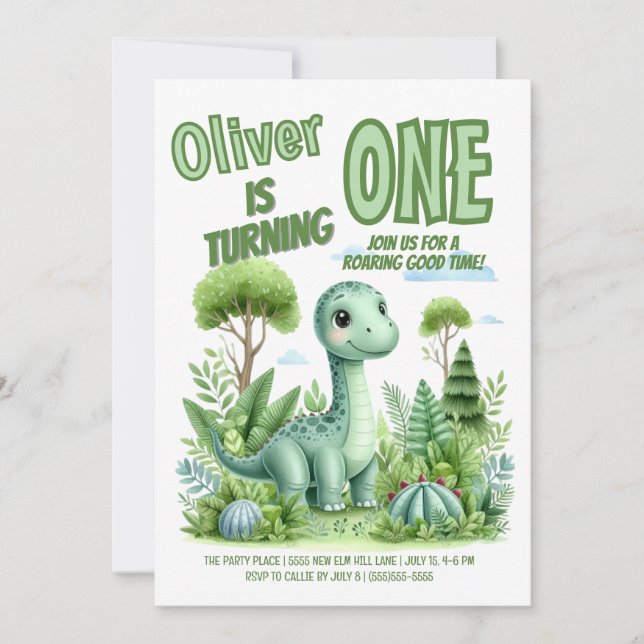 Convites Dinossauro Roaring Good Time Baby's primeiro anive (Frente)