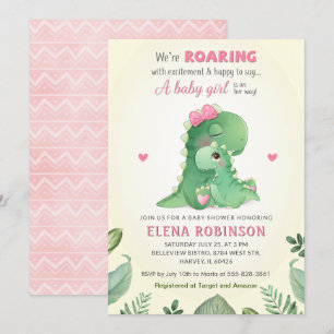 Convites Dinossauro Rosa Chá de Garota Selvagem Doce