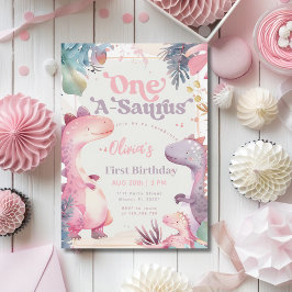 Convites Dinossauro Rosa De Um A-Surus, 1rua Primeiro Anive