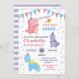 Convites Dinossauro Rosa Rosa Raia Noivado Festa Dino Rapar