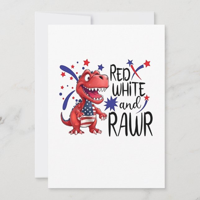 Convites Dinossauro Rugidor Vermelho Branco  (Frente)