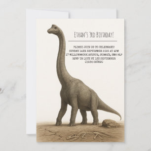 Convites Dinossauro Sauropode Realista com Aniversário de F