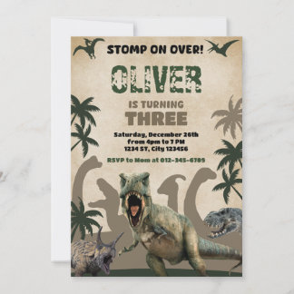 Convites Dinossauro T-Rex Festa de aniversário Selvagem Din