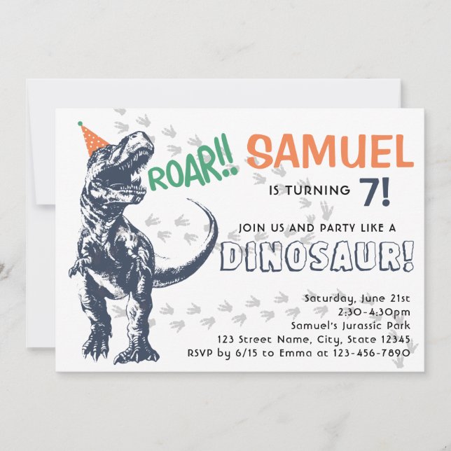 Convites Dinossauro T-Rex na Festa de aniversário do Chapéu (Frente)