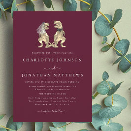 Convites Dinossauro Tema Casamento Burgundy Creme