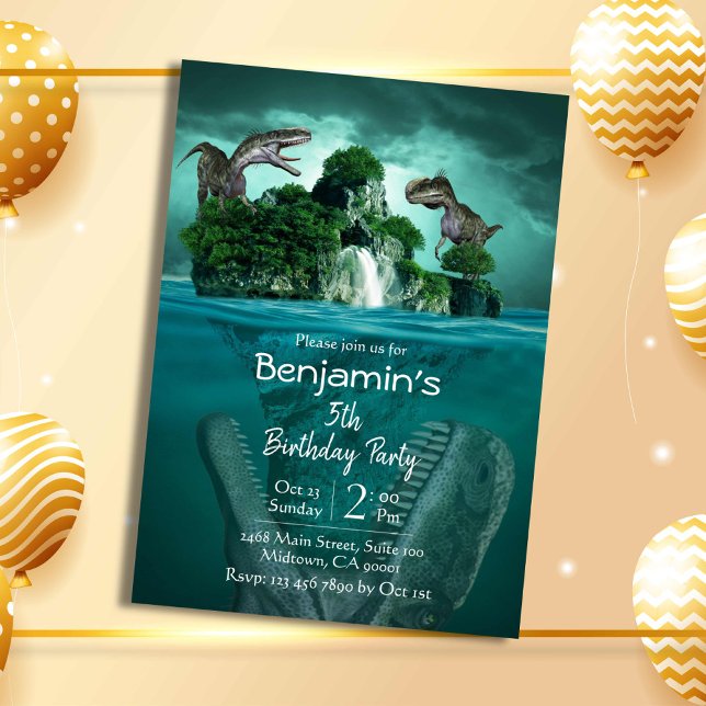 Convites Dinossauro temático de aniversário simples e moder (Criador carregado)