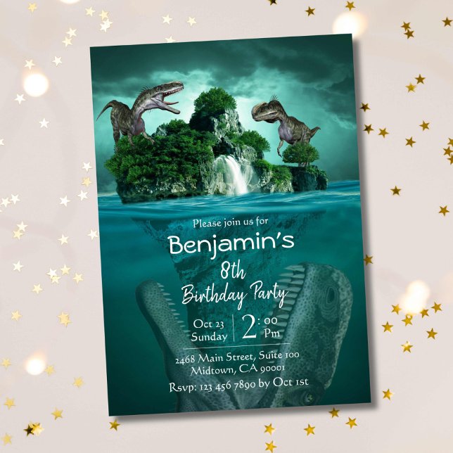 Convites Dinossauro temático simples e moderno 8º aniversár (Criador carregado)
