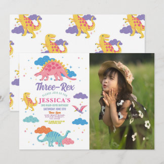 Convites Dinossauro Três Raparigas Rex Cute Foto De Festa R