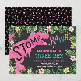 Convites Dinossauro Três Rex Aniversário Rapariga Dino