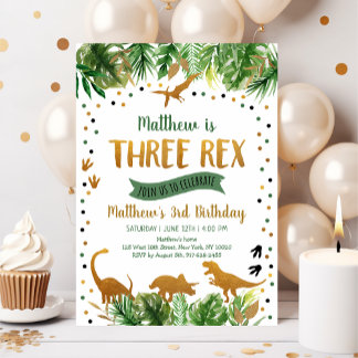 Convites Dinossauro Três Rex Terceiro Aniversário