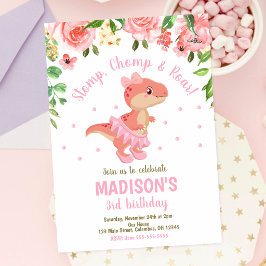 Convites Dinossauro Tutu Bailarina Rosa Floral Aniversário