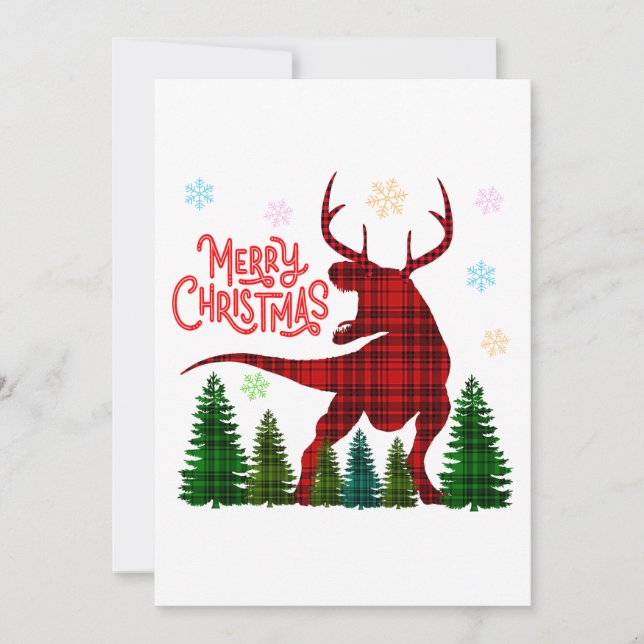 Convites dinossauro veado xadrez engraçado natal alegre (Frente)
