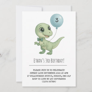 Convites Dinossauro Verde com Aniversário Arco Tie