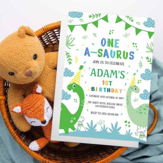 Convites Dinossauro Verde do Primeiro primeiro aniversario (Criador carregado)