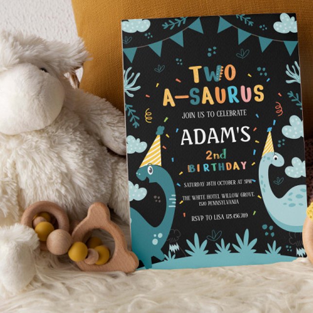 Convites Dinossauro Verde segundo aniversário de dois a sau (Criador carregado)