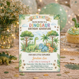 Convites Dinossauros Aquarela Festa de Aniversário de 5 ano