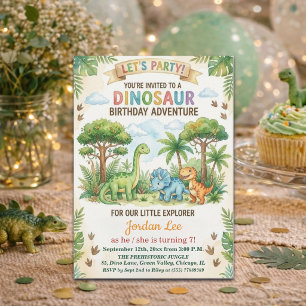 Convites Dinossauros Aquarela Festa de Aniversário de 7 ano