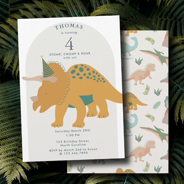 Convites Dinossauros Boho Festa Pré-Histórica Animais Anive (Dinosaurs Boho Prehistoric Party Animals Birthday Invitation)