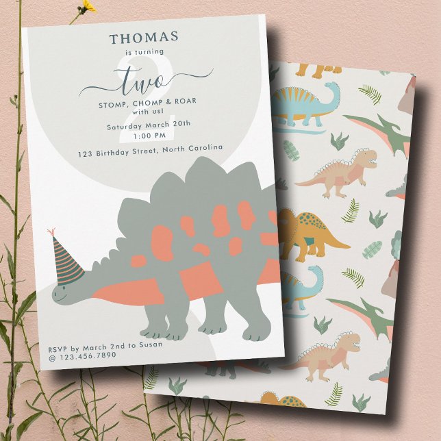 Convites Dinossauros Boho Festa Pré-Histórica Animais Anive (Dinosaurs Boho Prehistoric Party Animals Birthday Invitation)