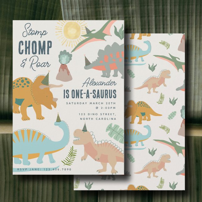 Convites Dinossauros Boho Festa Pré-Histórica Animais Anive (Dinosaurs Boho Prehistoric Party Animals Birthday Invitation)