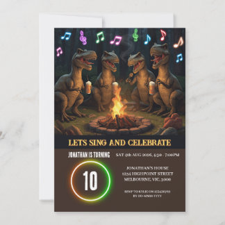 Convites Dinossauros Cantando em Aniversário ao Redor da Fo