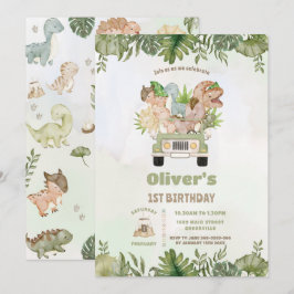 Convites Dinossauros Cutes Safari Car 1 aniversário de 3 an