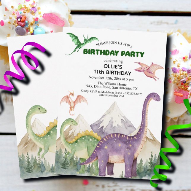 Convites Dinossauros e montanhas Festa de aniversário 11 co (Criador carregado)