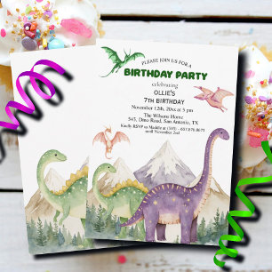 Convites Dinossauros e montanhas Festa de aniversário 7 col