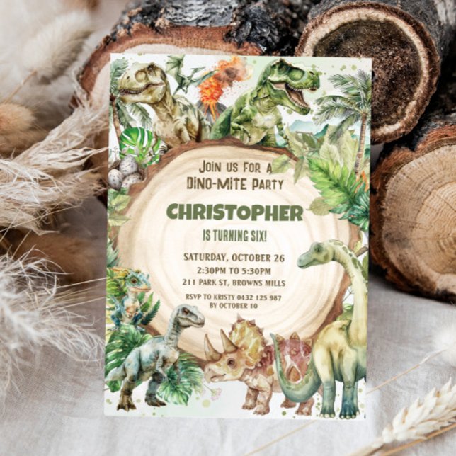 Convites Dinossauros Greenery Dino-mite Festa de aniversári (Criador carregado)