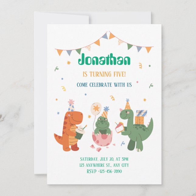 Convites Dinossauros infantis coloridos (Frente)