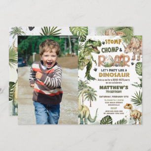 Convites Dinossauros legal Verde Jurássico Foto de Aniversá