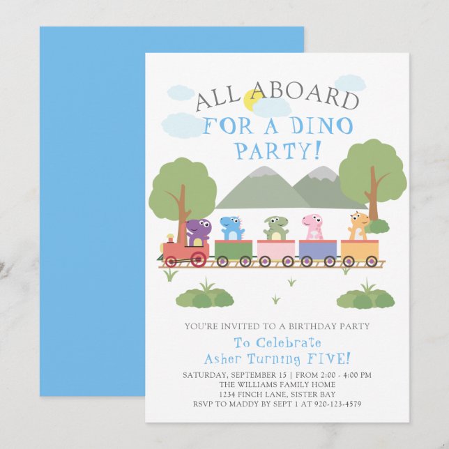 Convites Dinossauros No Aniversário Do Comboio (Frente/Verso)