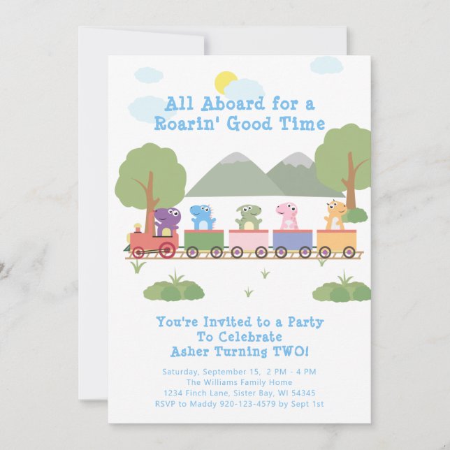Convites Dinossauros Num Comboio Todo A Bordo Aniversário (Frente)