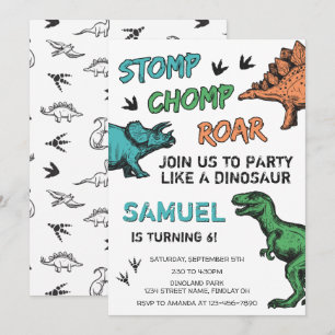 Convites Dinossauros, Polegar, Festa de aniversário, Qualq