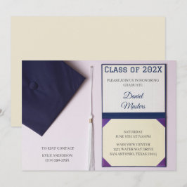 Convites Diploma de Boné de formatura Azul de Eggshell/ Mar