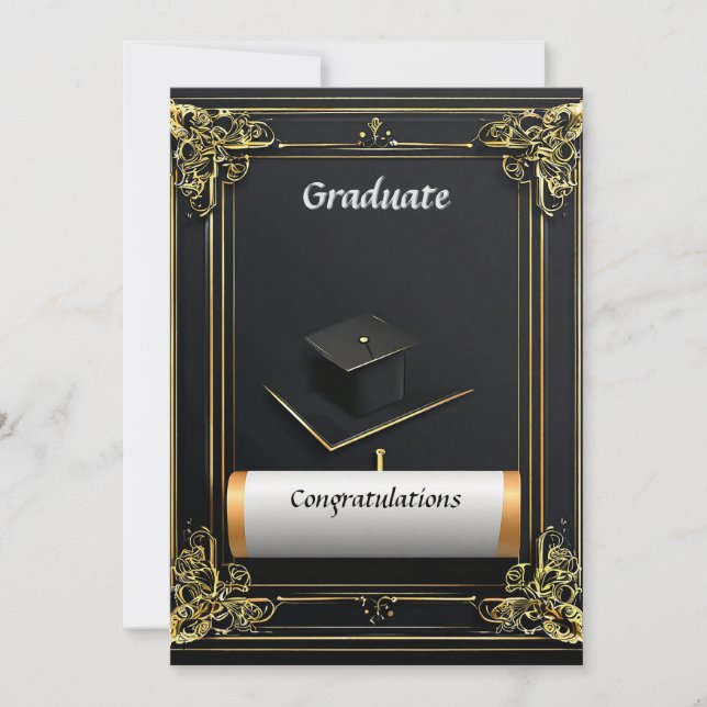 Convites Diploma de Graduação Elegante com Boina (Frente)