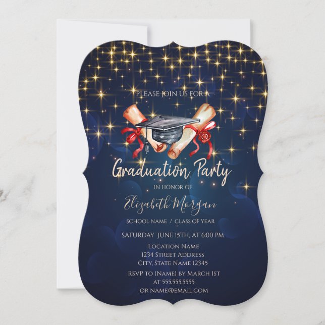 Convites Diploma de Graduação em Aquarela Estrelas (Frente)
