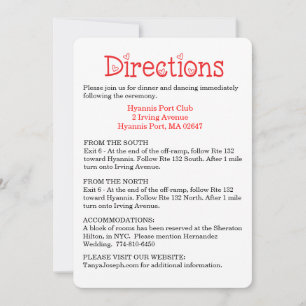 Convites Direções / Detalhes Corações de Casamento Vermelho