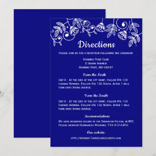 Convites Direções Florais Azul Marinho Casamento Flor Elega