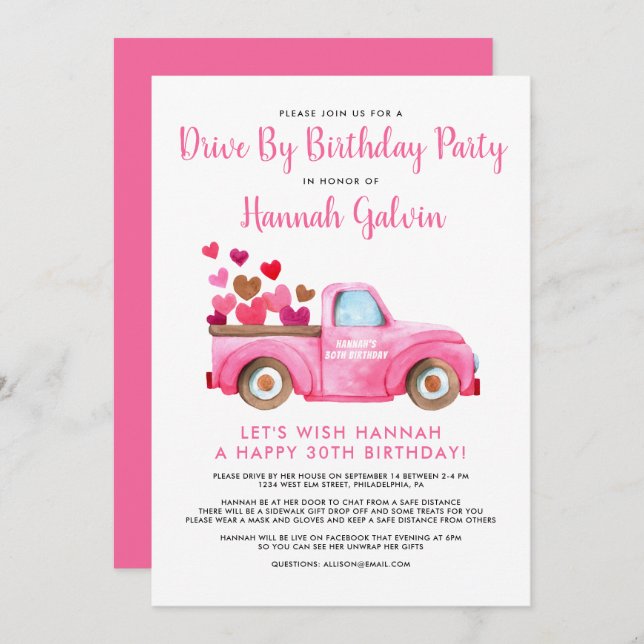 Convites Dirigir por Festa de aniversário Caminhão de Amor (Frente/Verso)