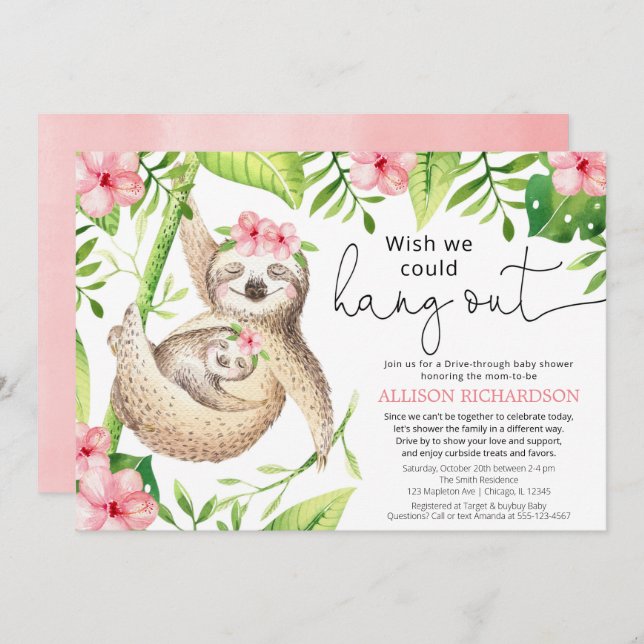 Convites Dirigir por um adorável chá de fraldas de menina c (Frente/Verso)