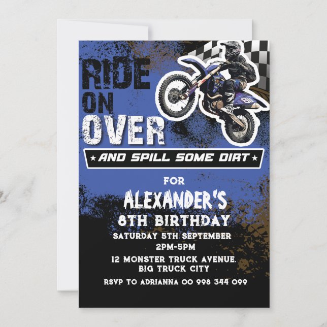 Convites Dirt Bike Boy Blue segundo 3º 4º 6 7 8º 9º (Frente)