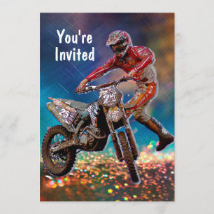 Convites Dirt Bike Rider em Tempestade de Chuva Cristal
