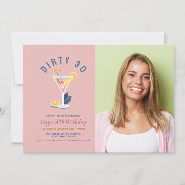Convites Dirty 30 Mulheres Aniversário Trinta Cocktails Fot (Frente)